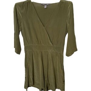 Charlie Jade Olive Green 100% Silk Romper Roll Up Sleeves & Hems Sz S